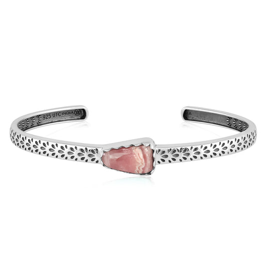 Sterling Silver Rhodochrosite Fancy Cut Stackable Cuff Bracelet, Sizes Small to Large