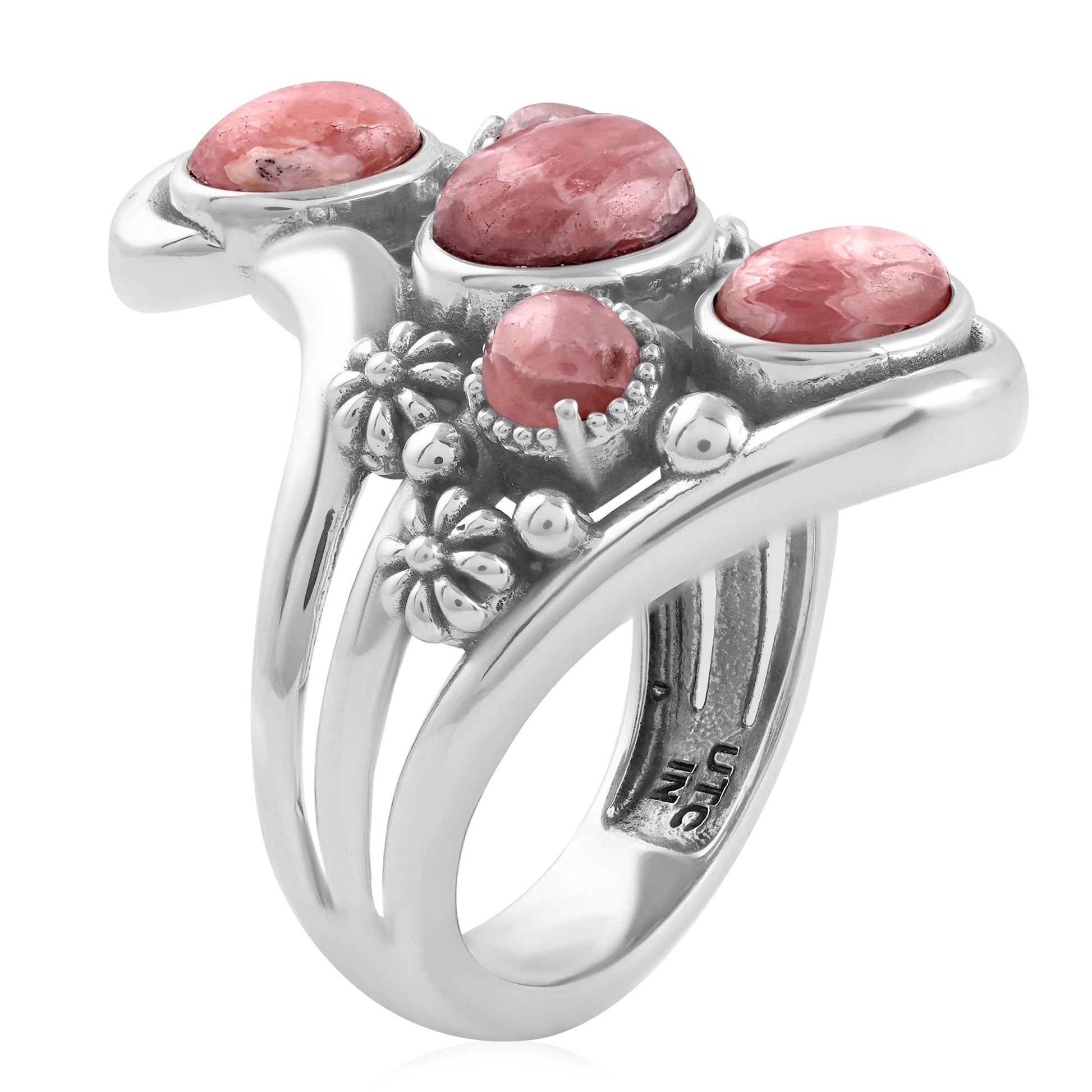 Sterling Silver Rhodochrosite Freeform Bypass Ring