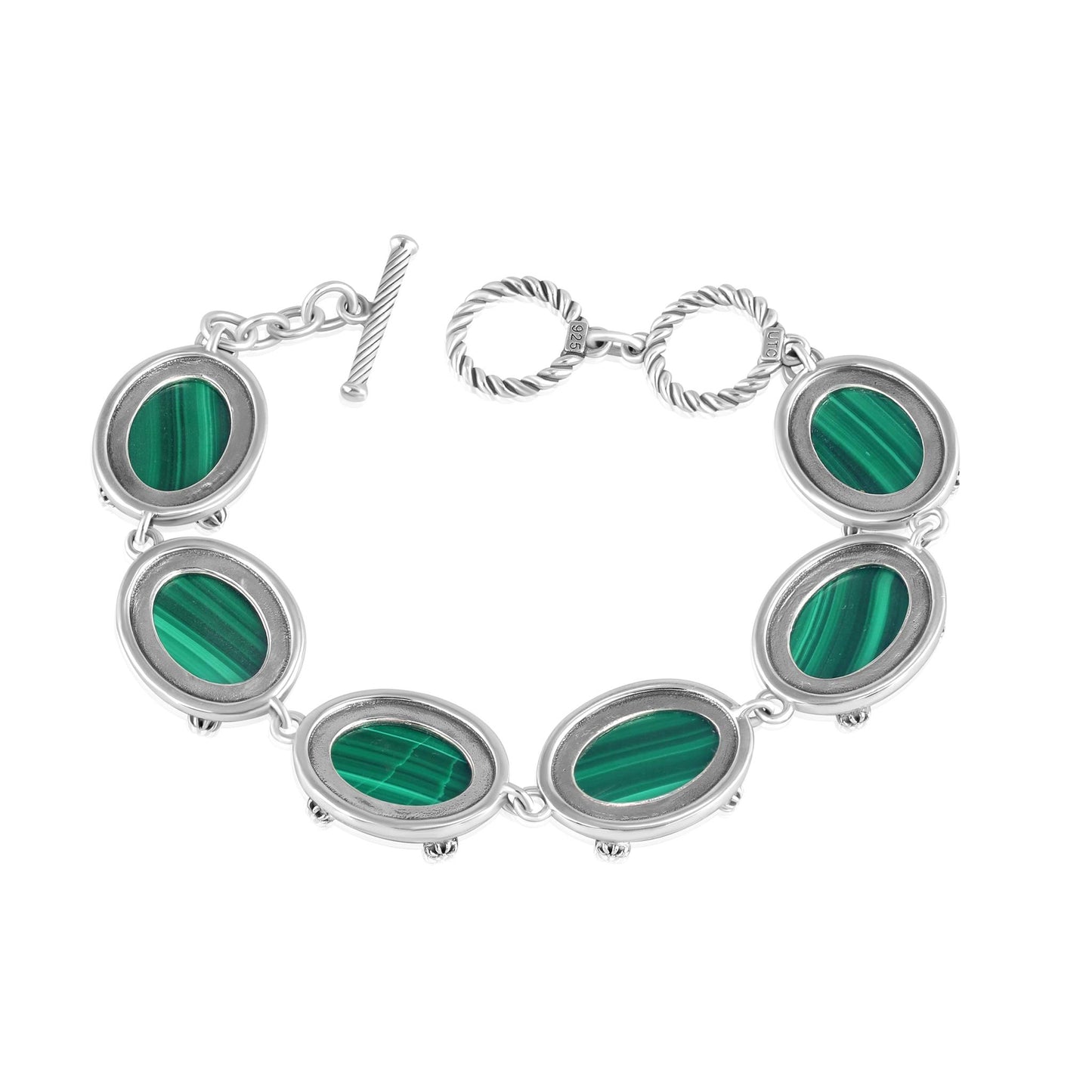 EXCLUSIVELY OURS! Sterling Silver Malachite Oval Cabochon Toggle Bracelet