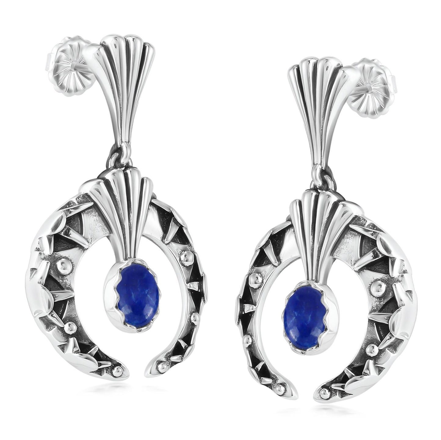 Sterling Silver Lapis Fritz Casuse Oval Gemstone Naja Earrings
