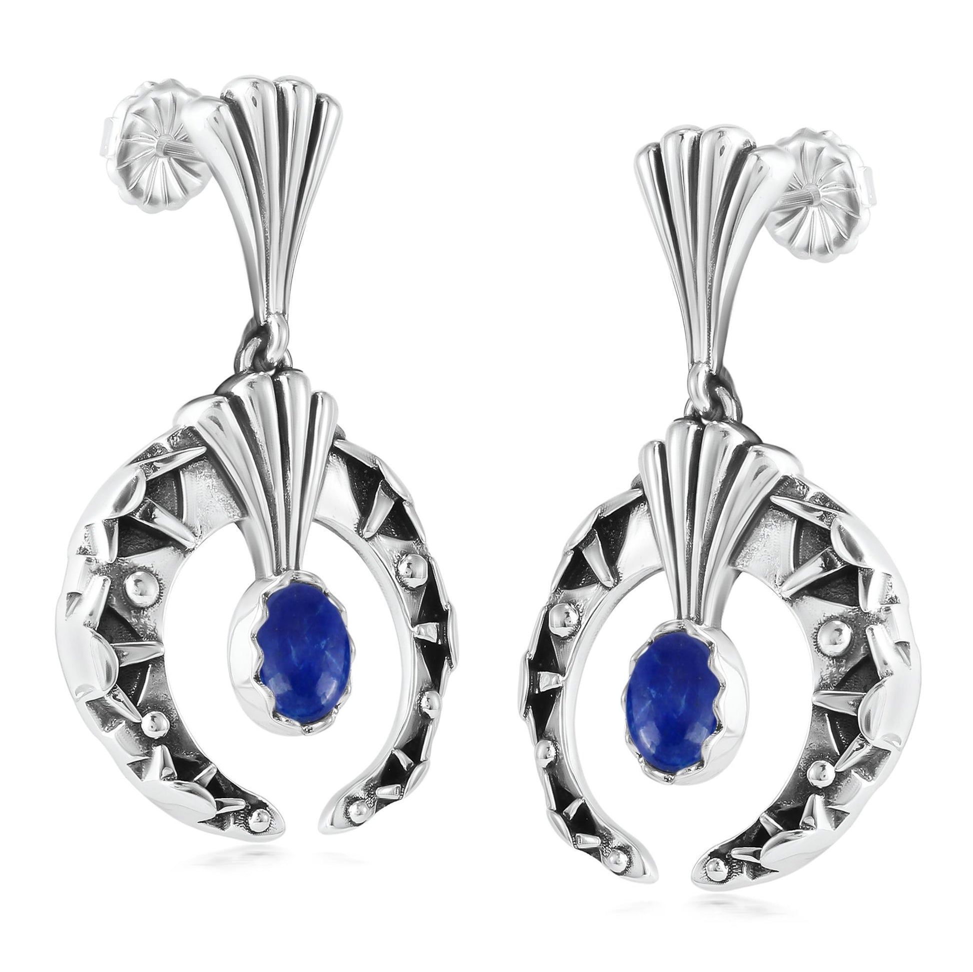 Sterling Silver Lapis Fritz Casuse Oval Gemstone Naja Earrings
