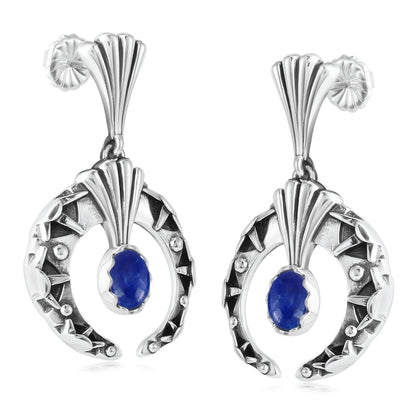Sterling Silver Lapis Fritz Casuse Oval Gemstone Naja Earrings