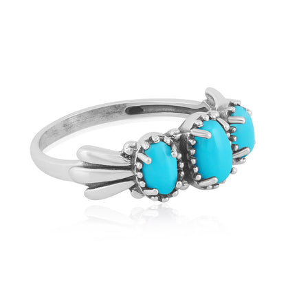 Sterling Silver Sleeping Beauty Turquoise 3-Stone Fan Ring