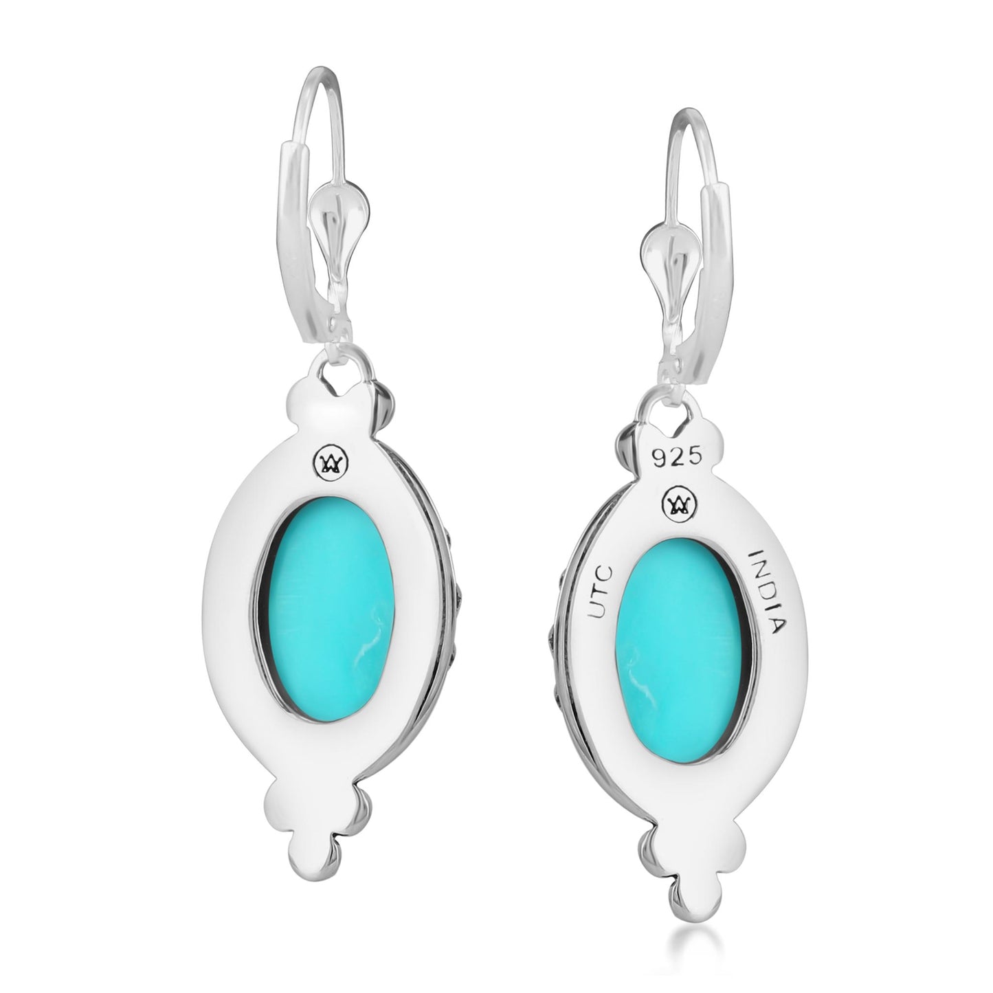 EXCLUSIVELY OURS! Sterling Silver Kingman Turquoise Crown Detail Lever Back Earrings