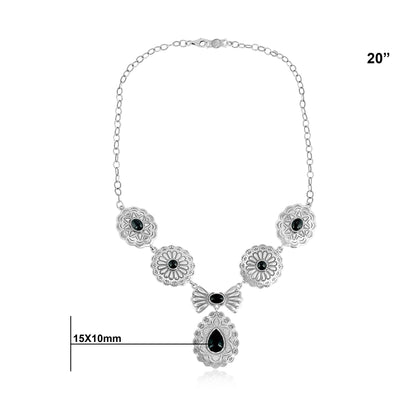 Sterling Silver Black Agate Concha Statement Necklace