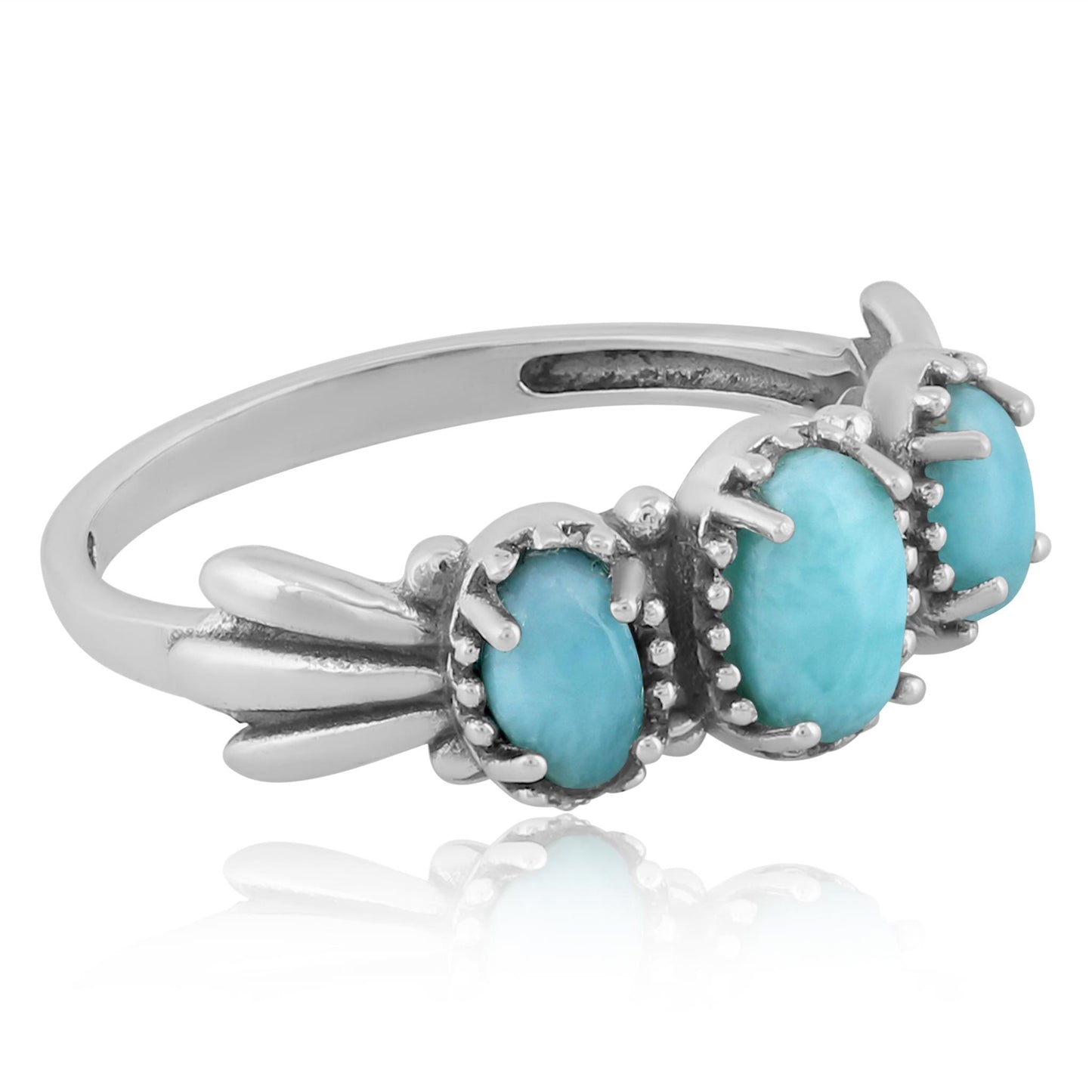 Sterling Silver Larimar 3-Stone Fan Ring