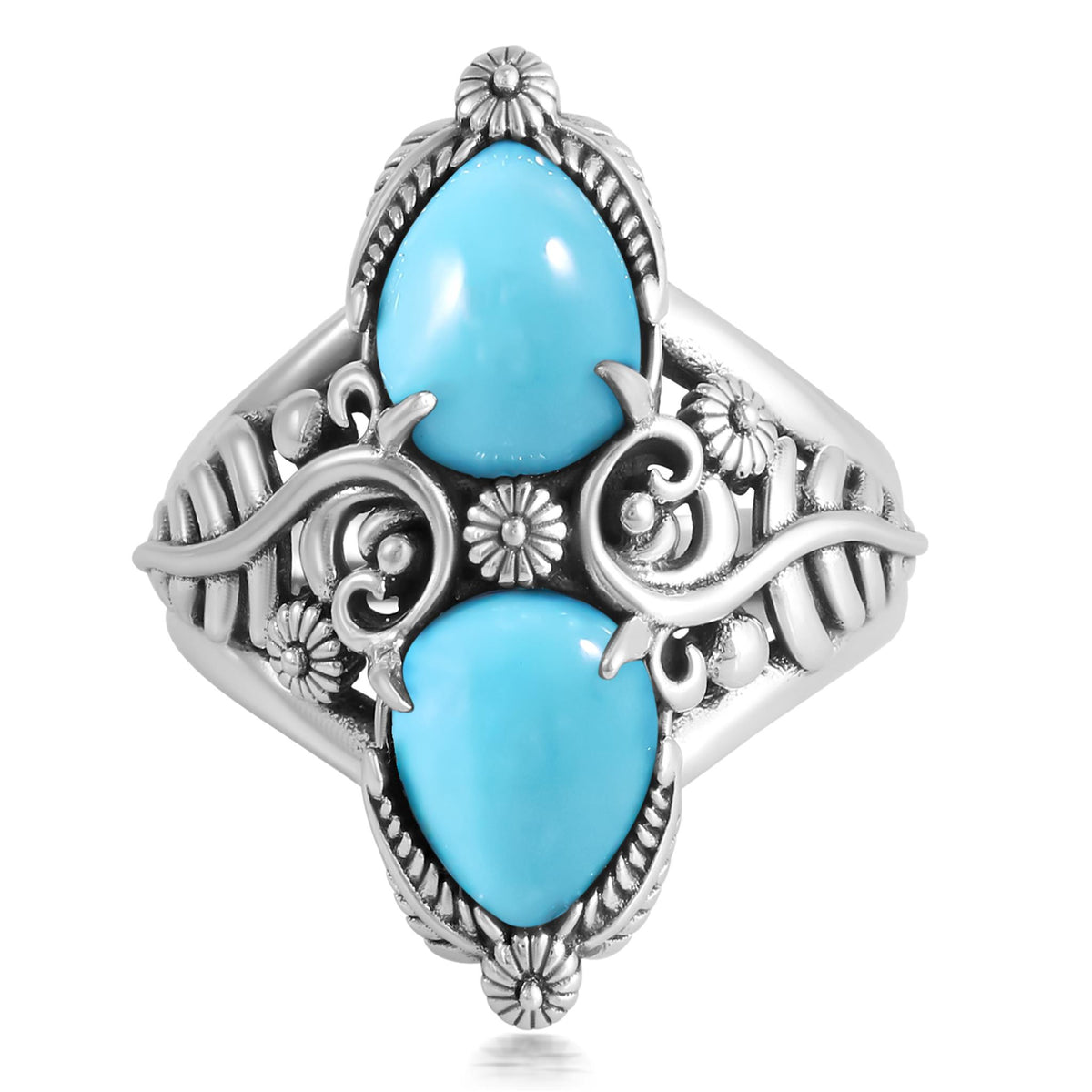 Sterling Silver Kingman Turquoise Double-Pear Ring, Sizes 5 to 11