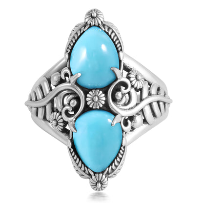 Sterling Silver Kingman Turquoise Double-Pear Ring, Sizes 5 to 11