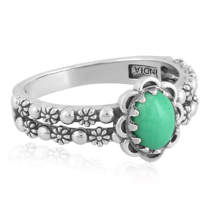 Sterling Silver Variscite Double Row Concha Flower Ring
