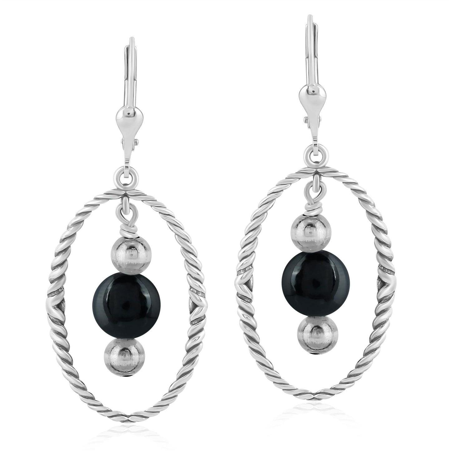 EXCLUSIVELY OURS! Sterling Silver Black Onyx Rope and Bead Halo Dangle Earrings