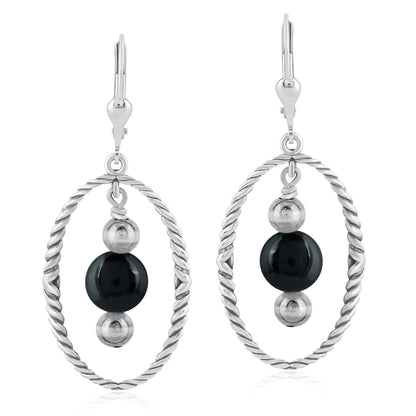 EXCLUSIVELY OURS! Sterling Silver Black Onyx Rope and Bead Halo Dangle Earrings