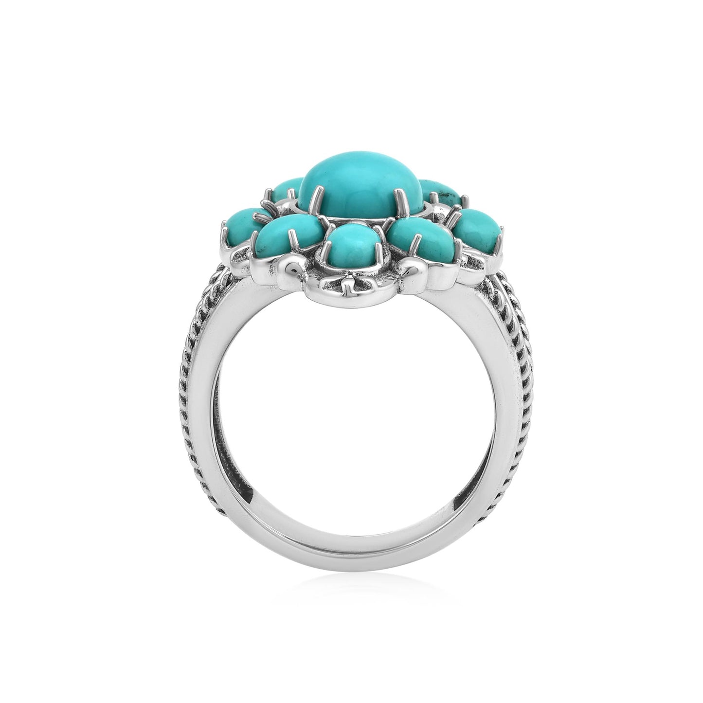Sterling Silver Kingman Turquoise Santa Fe Cluster Ring