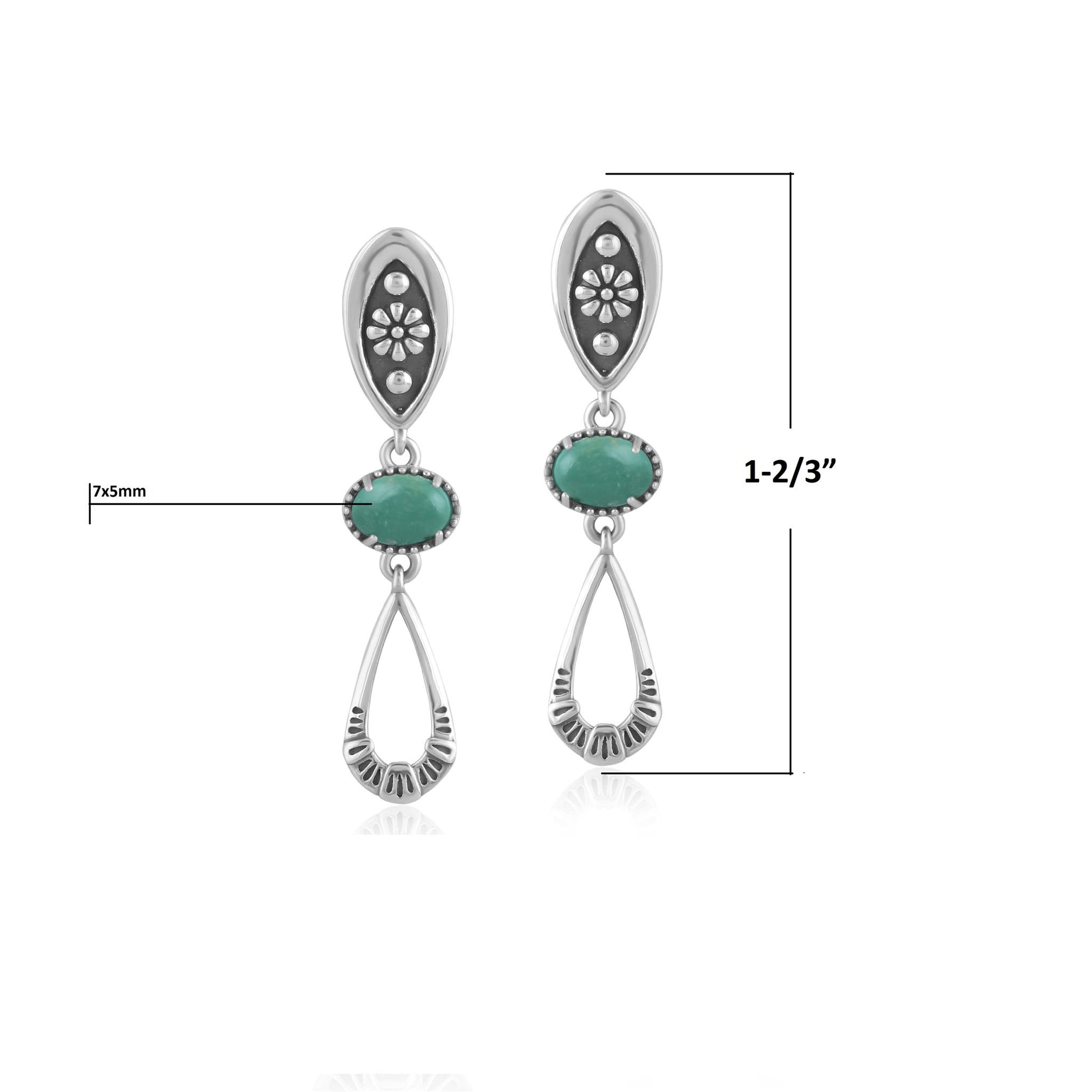 Sterling Silver Green Turqoise Teardrop Double Loop Gemstone Earrings 