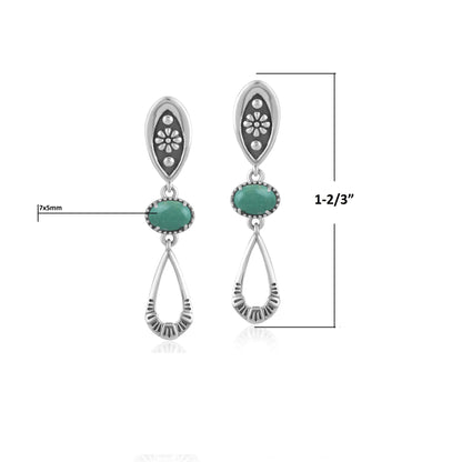 Sterling Silver Green Turqoise Teardrop Double Loop Gemstone Earrings 
