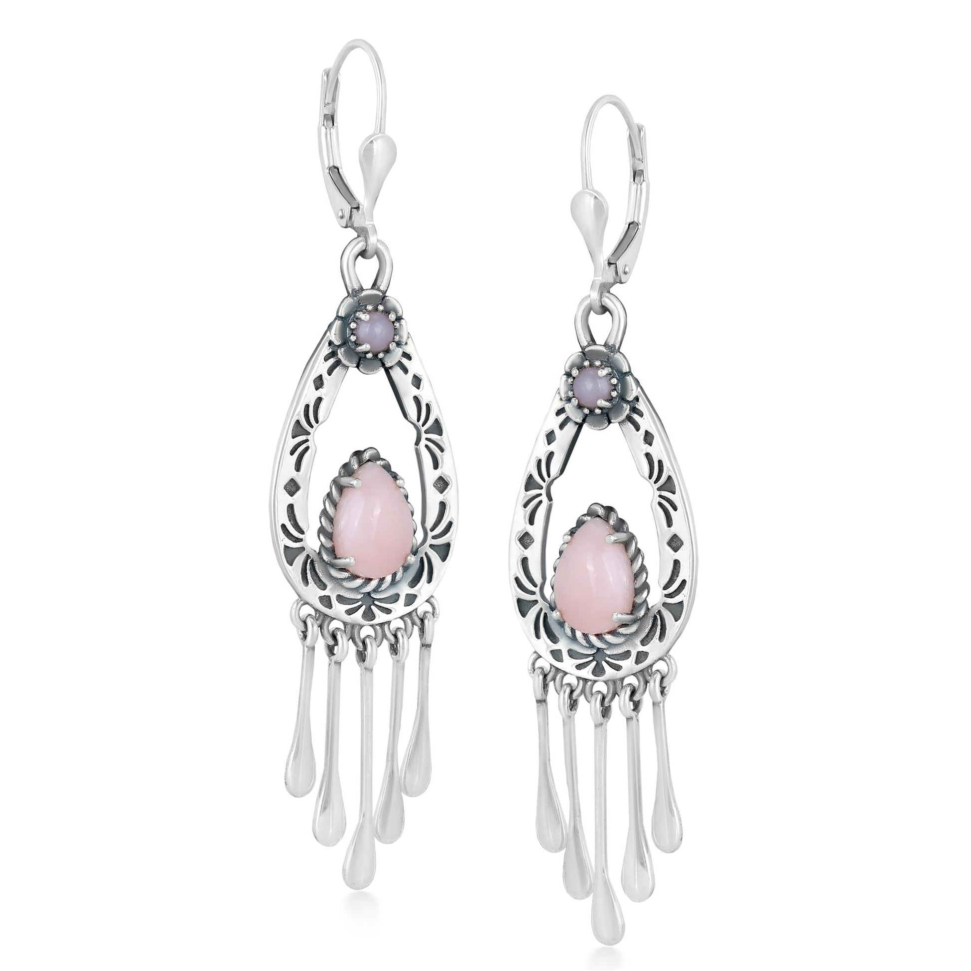 Sterling Silver Pink Opal Pear-Cut Lever Back Dangle Earrings
