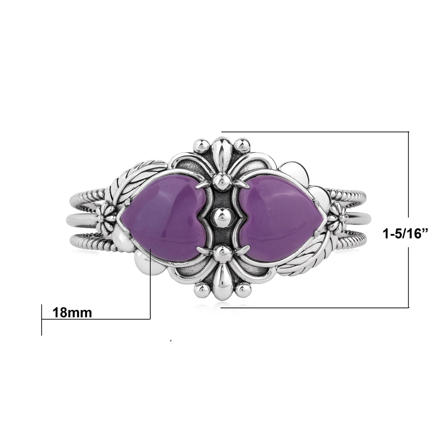 EXCLUSIVELY OURS! Sterling Silver Phosphosiderite Double Heart Cuff Bracelet, Sizes Small to Large