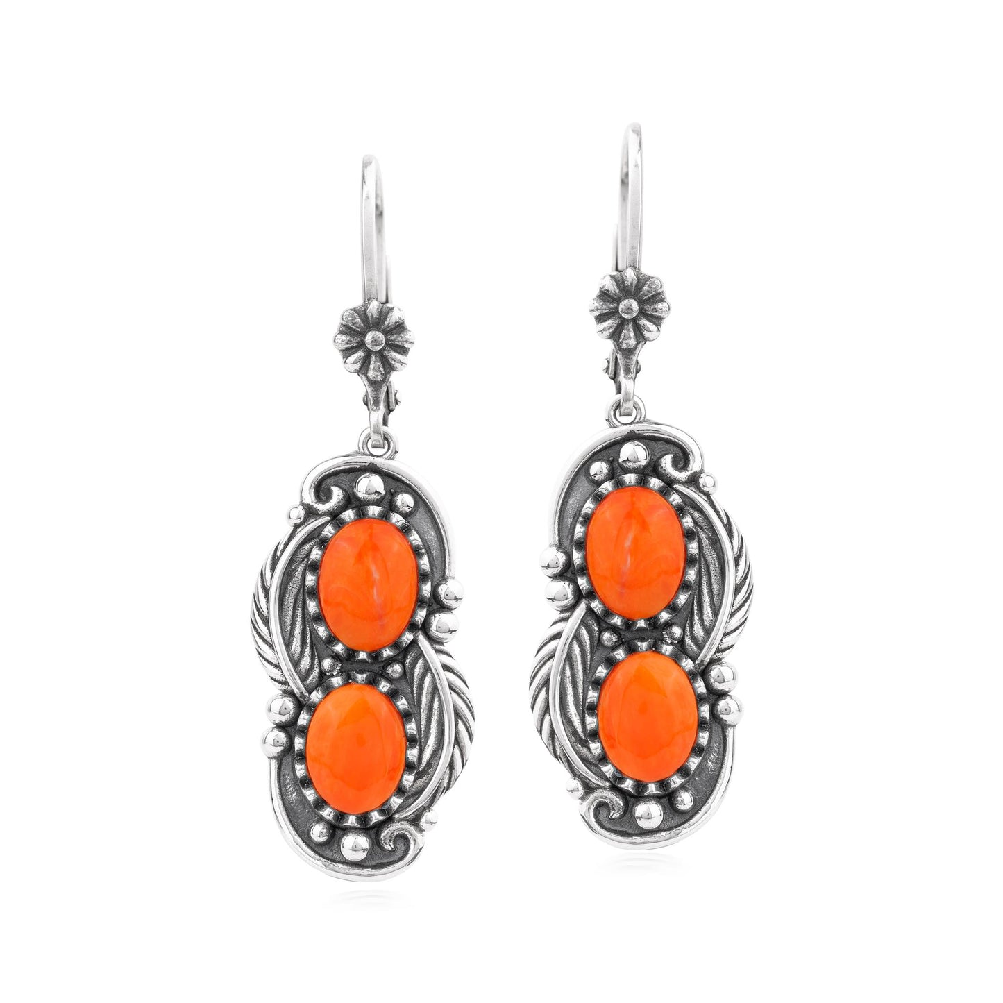 EXCLUSIVELY OURS! Sterling Silver Orange Spiny Oyster Double Oval Lever Back Earrings