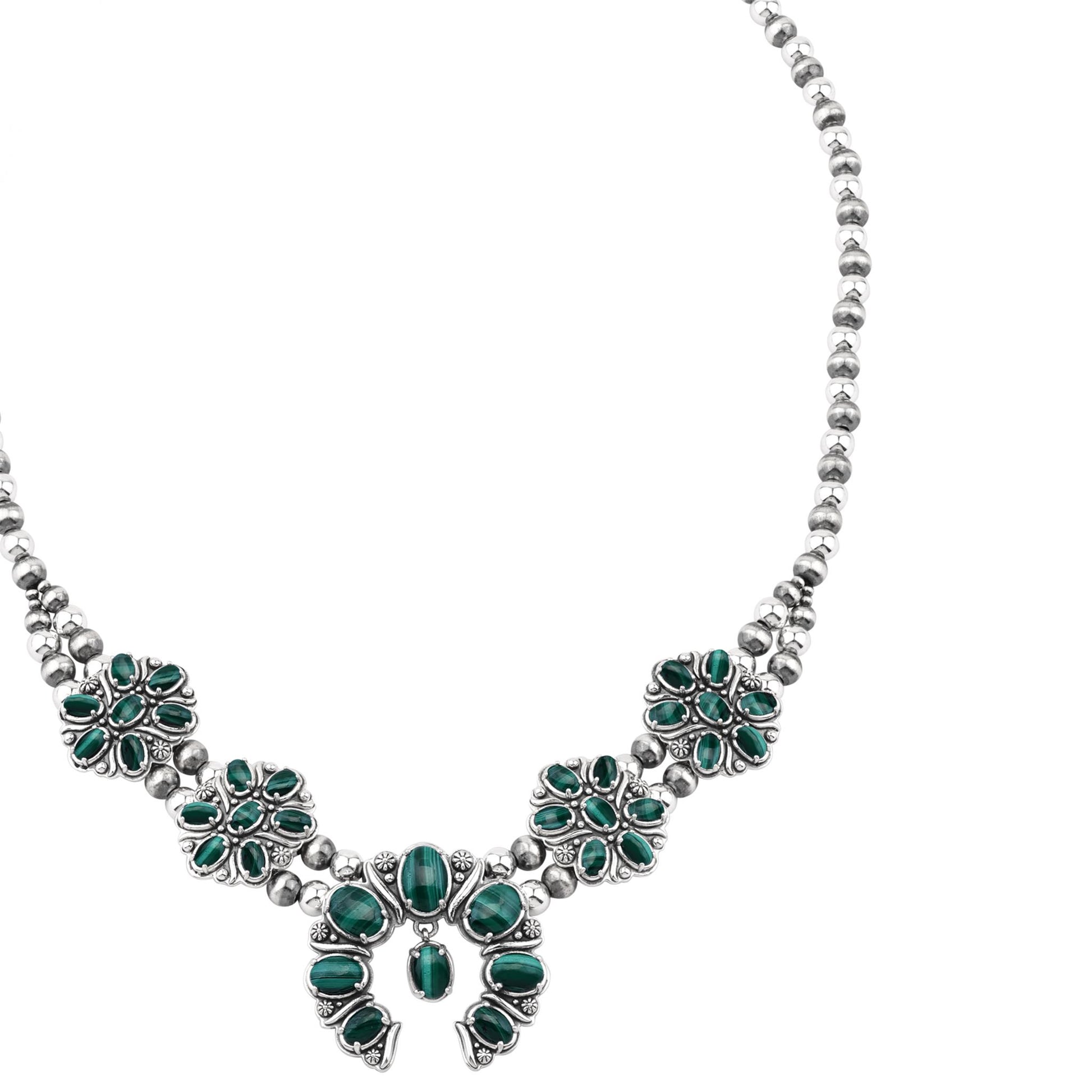  Sterling Silver Malachite Oval Cluster Naja Necklace