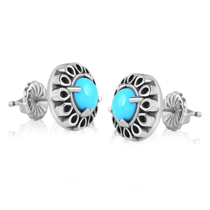 EXCLUSIVELY OURS! Sterling Silver Sleeping Beauty Turquoise Sunburst Stud Earrings