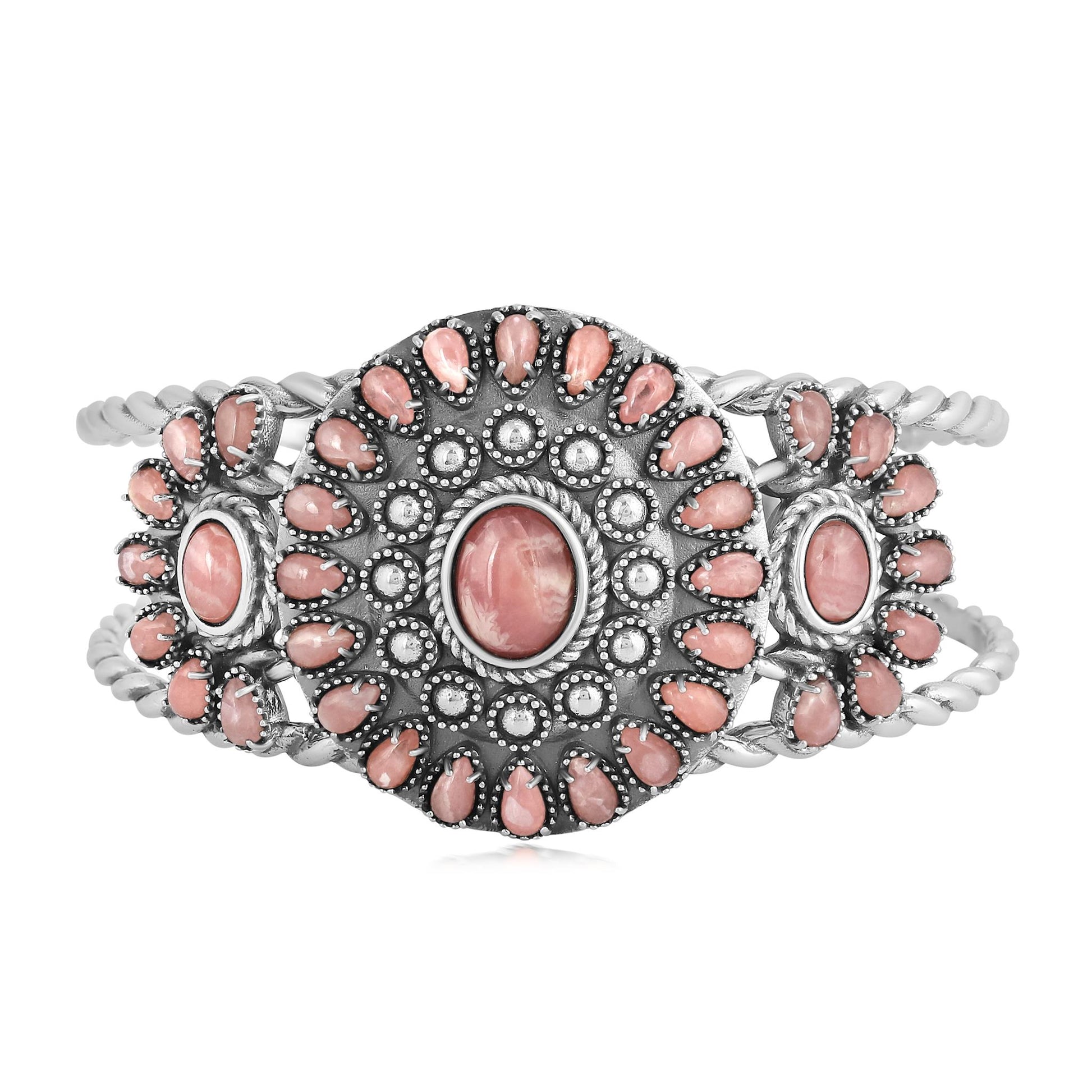 EXCLUSIVELY OURS! Sterling Silver Rhodochrosite Bold Pear and Oval Cut Cuff Bracelet