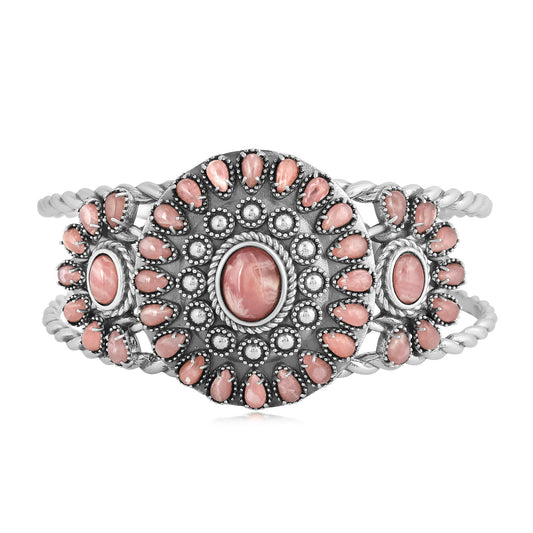 EXCLUSIVELY OURS! Sterling Silver Rhodochrosite Bold Pear and Oval Cut Cuff Bracelet
