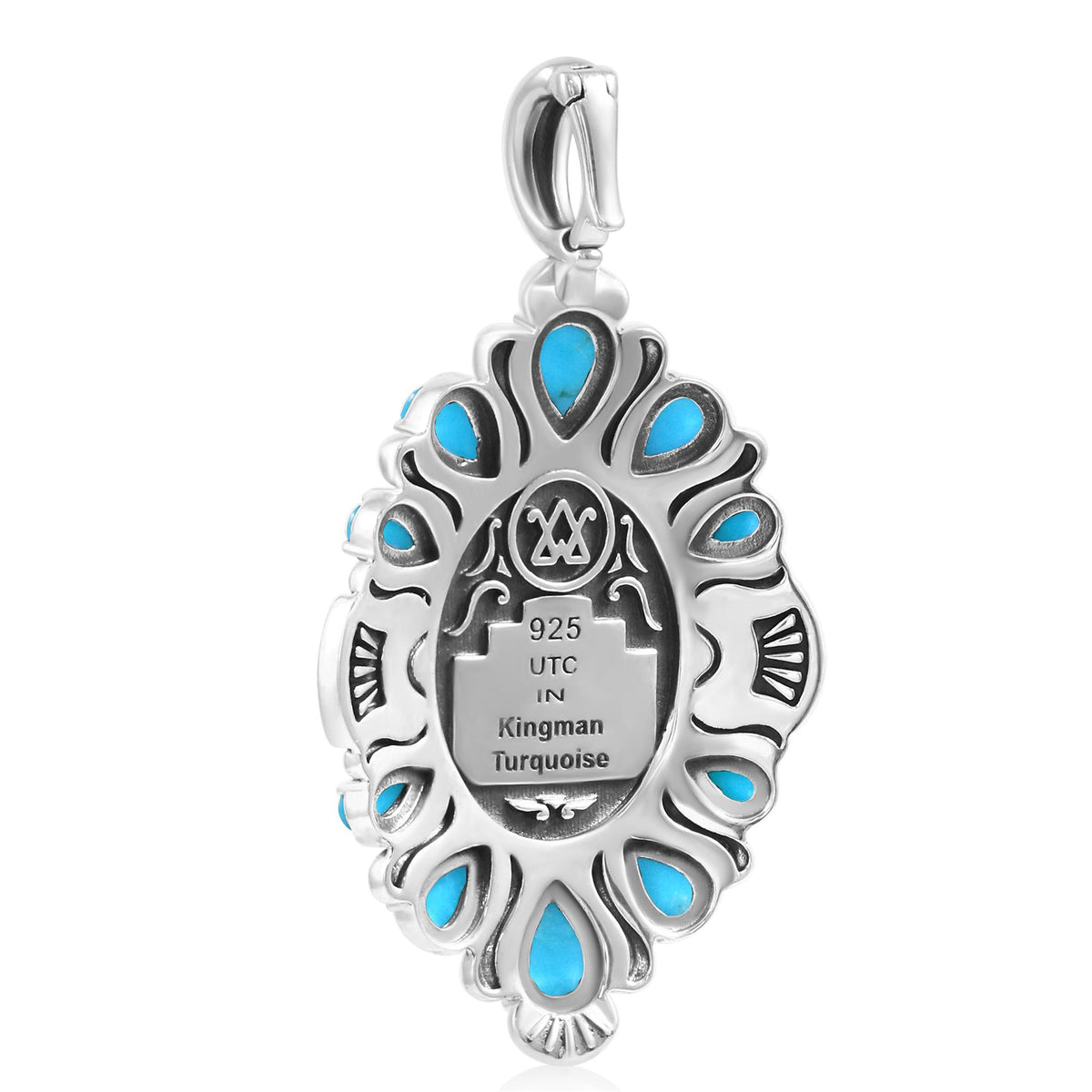 Sterling Silver Kingman Turquoise Oval and Pear-Cut Cluster Pendant Enhancer