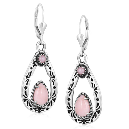 Sterling Silver Pink Opal Teardrop Dangle Earrings