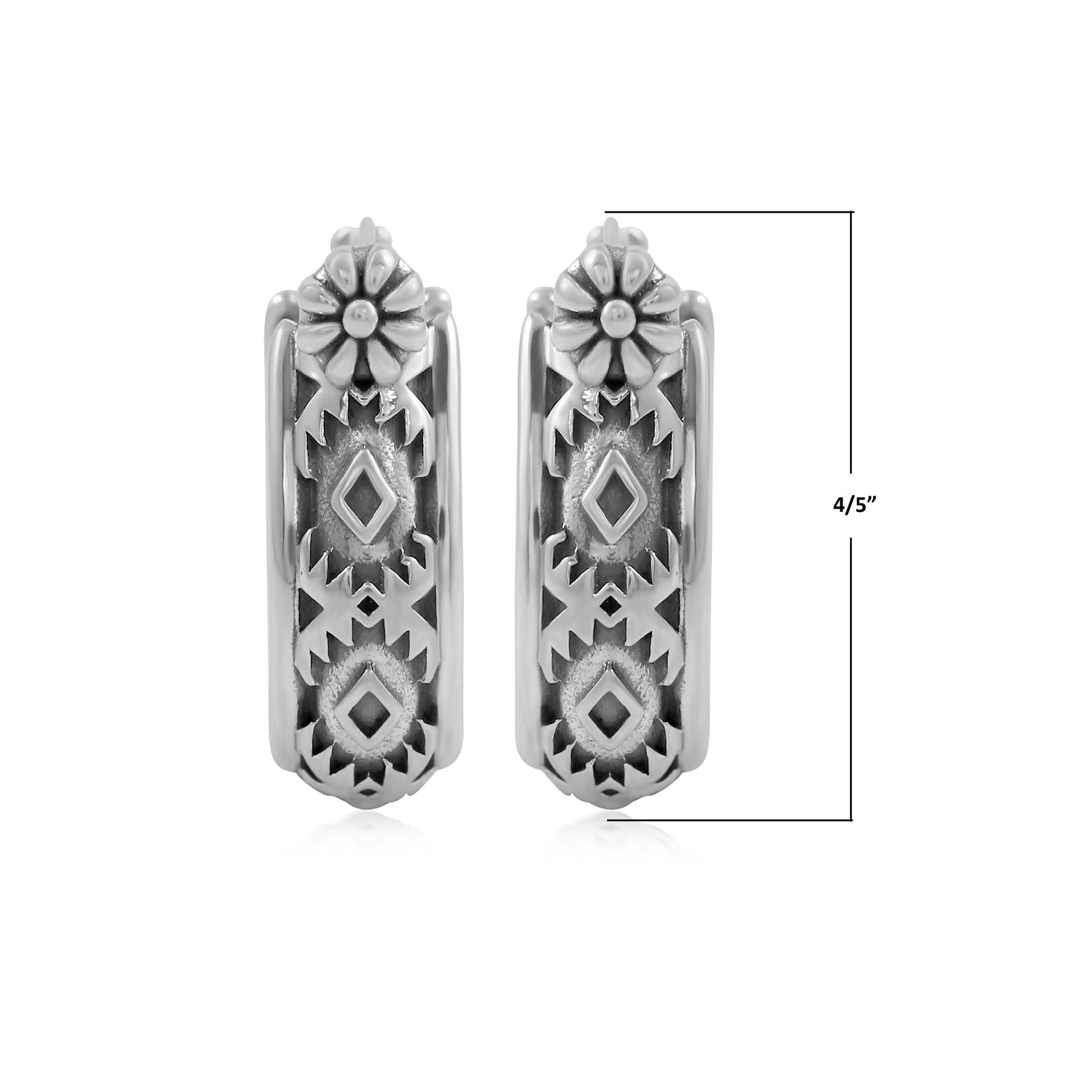  Sterling Silver Patterned Huggie Hoop Earrings