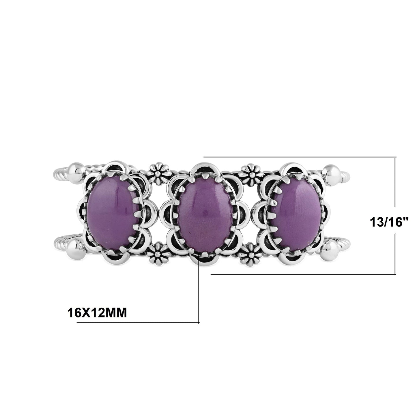 Sterling Silver Phosphosiderite Oval Scallop Concha Cuff Bracelet
