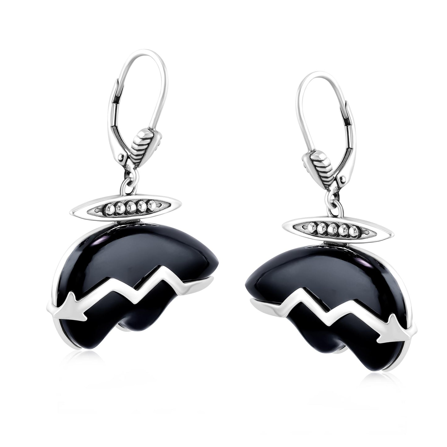 Sterling Silver Black Onyx Bear Lever Back Earrings