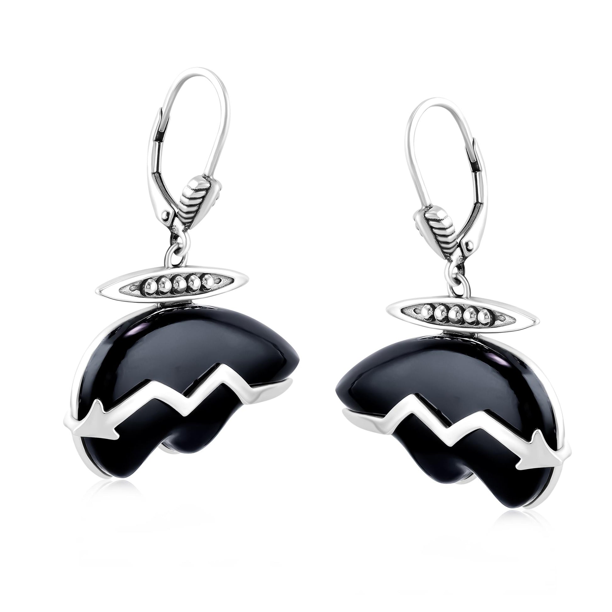 Sterling Silver Black Onyx Bear Lever Back Earrings