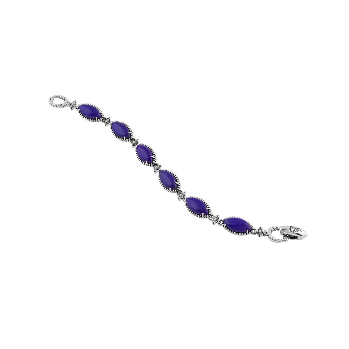 Sterling Silver Lapis Marquise Cut Link Bracelet, Sizes Small to Large