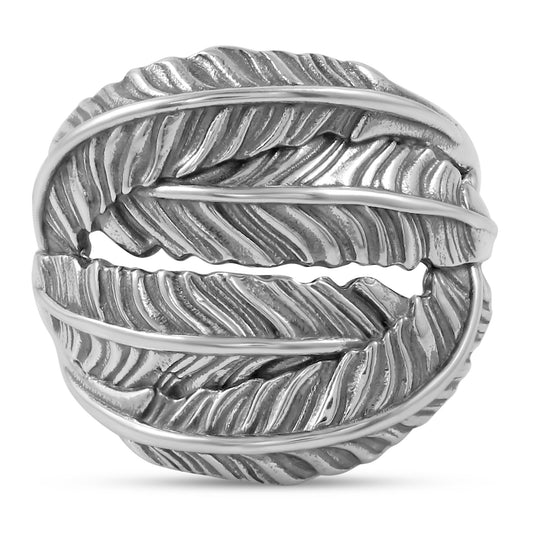 Sterling Silver Domed Feather Ring, Sizes 5 to 11