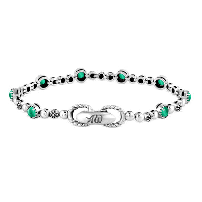 Sterling Silver Malachite Round Beaded Bracelet