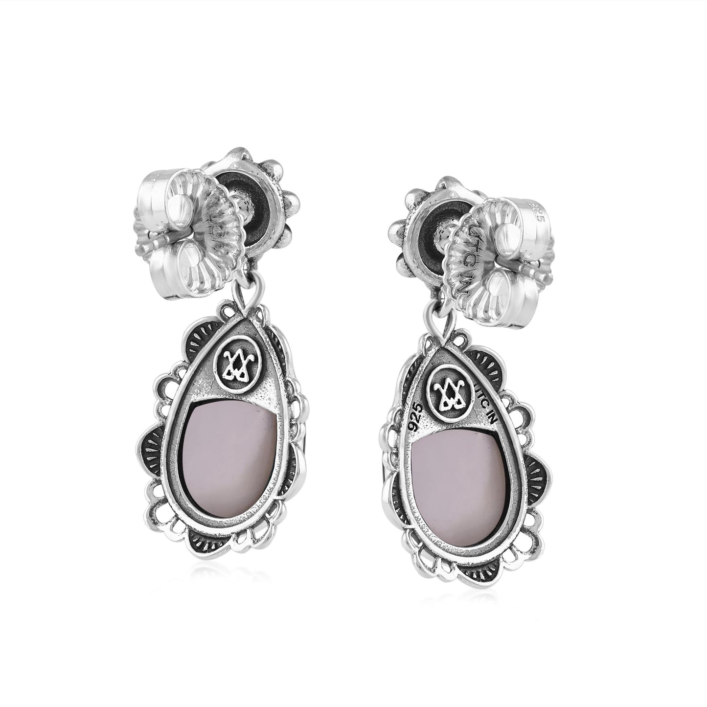  Sterling Silver White Mother of Pearl Pear-Cut Concha Dangle Earrings