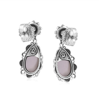  Sterling Silver White Mother of Pearl Pear-Cut Concha Dangle Earrings