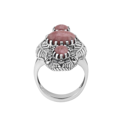 Sterling Silver Rhodonite Leaf and Vine Oval Ring