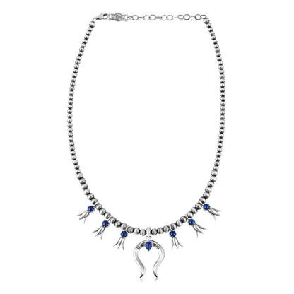 Sterling Silver Lapis Beaded Squash Blossom Necklace
