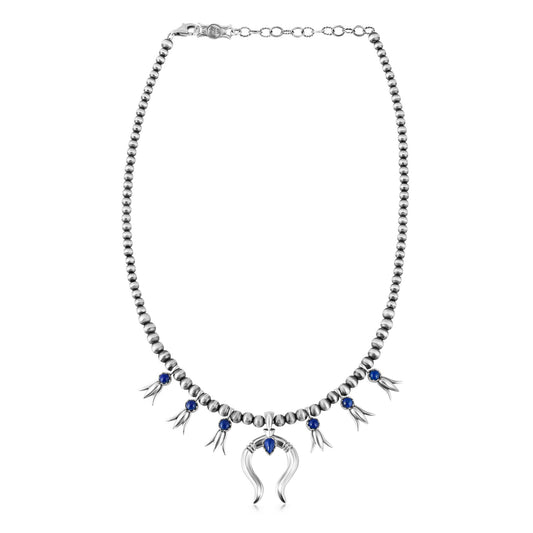 Sterling Silver Lapis Beaded Squash Blossom Necklace