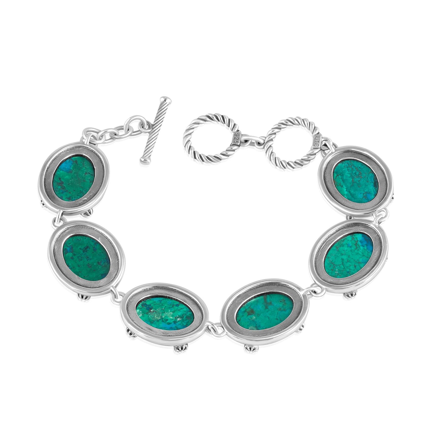 EXCLUSIVELY OURS! Sterling Silver Chrysocolla Oval Cabochon Toggle Bracelet