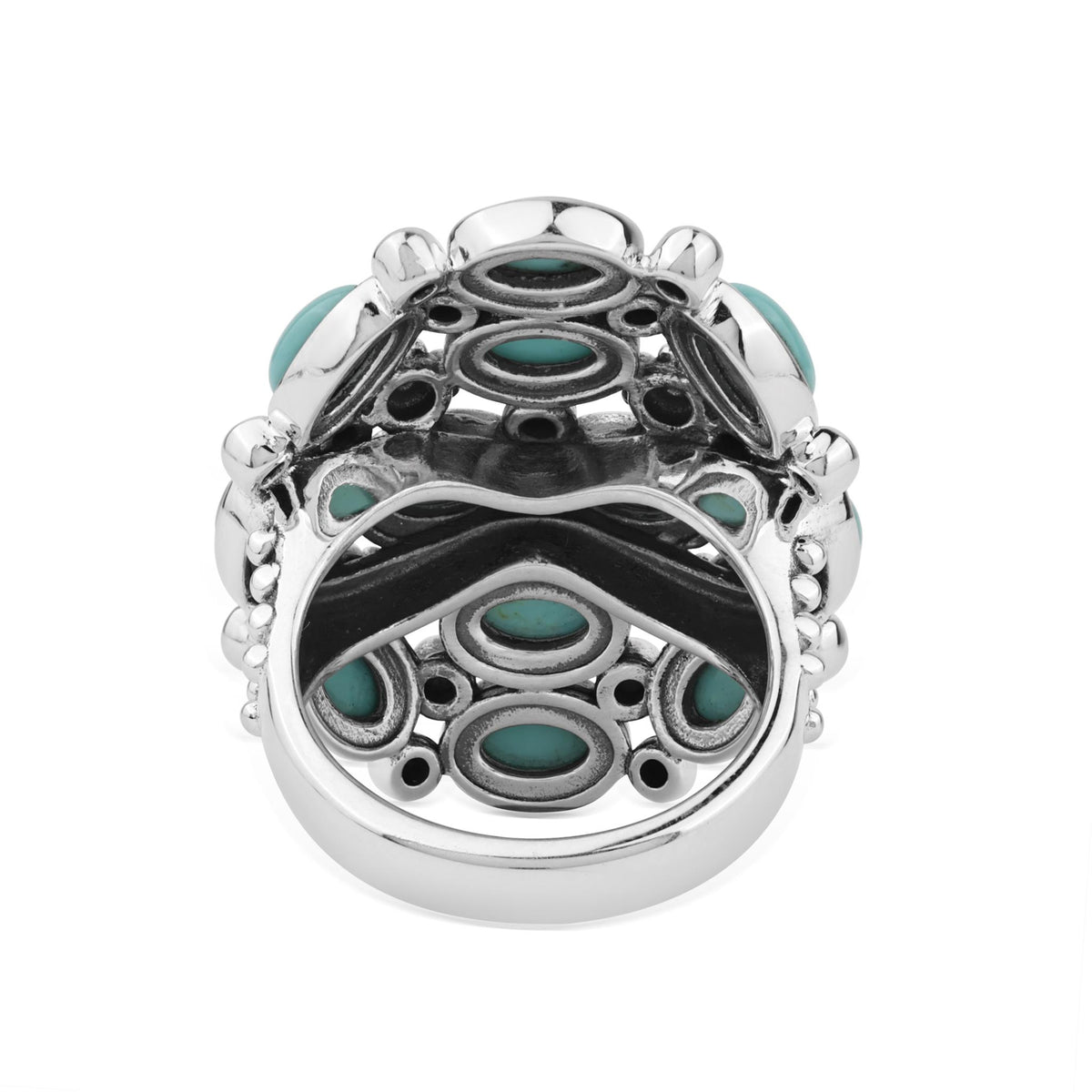 Sterling Silver Kingman Turquoise Oval 12-Stone Cluster Ring