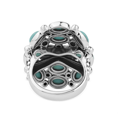 Sterling Silver Kingman Turquoise Oval 12-Stone Cluster Ring