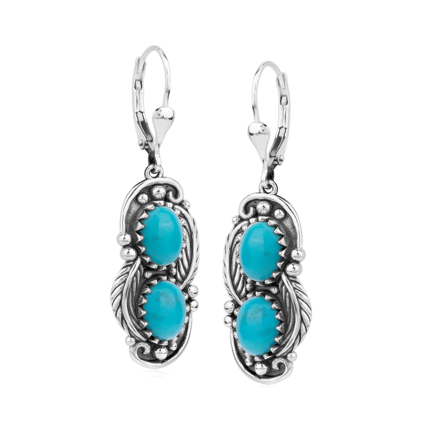 EXCLUSIVELY OURS! Sterling Silver Sleeping Beauty Turquoise Double Oval Lever Back Earrings