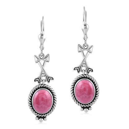 Sterling Silver Rhodonite Crossed Arrow Drop and Dangle Earrings