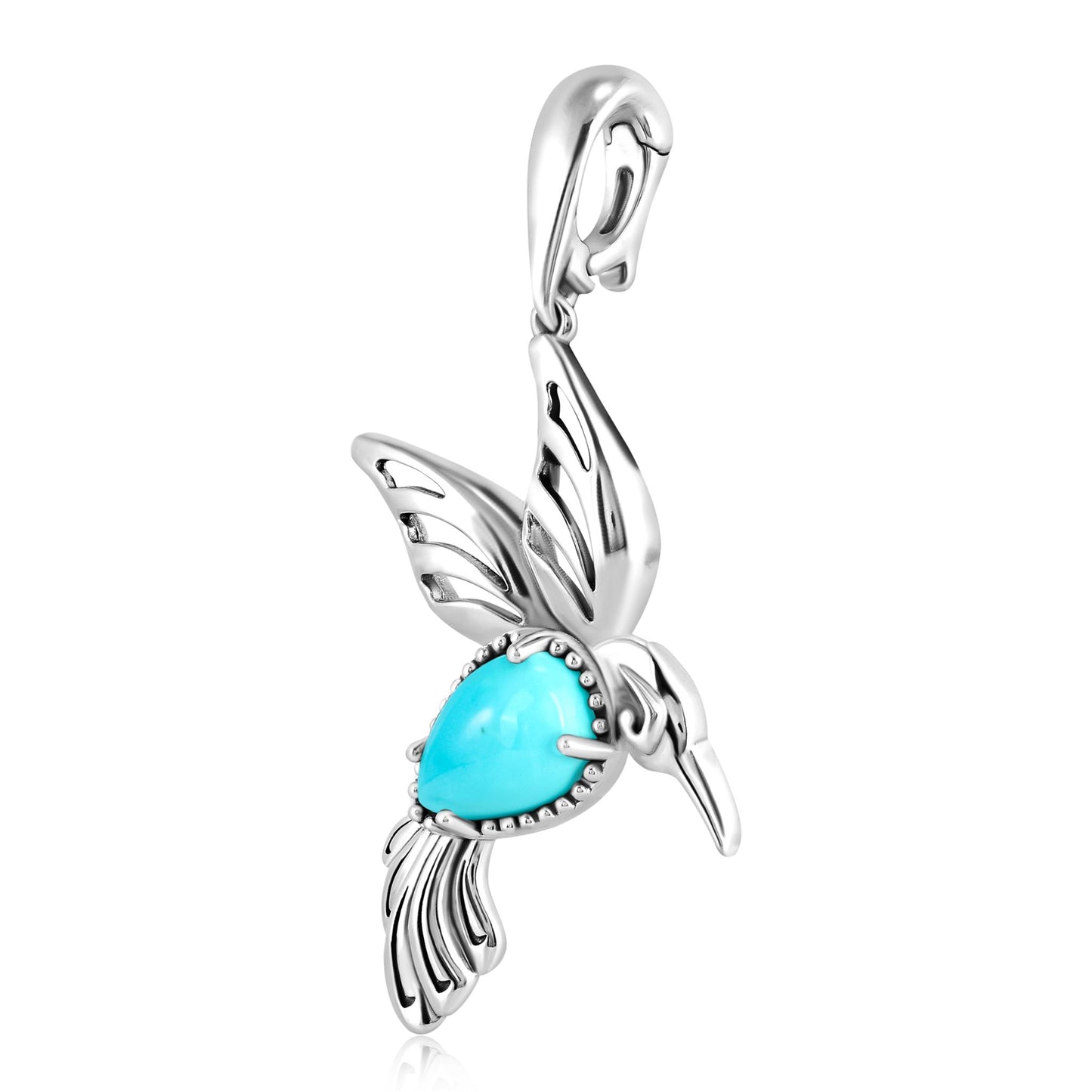 Sterling Silver Kingman Turquoise Hummingbird Pendant Enhancer