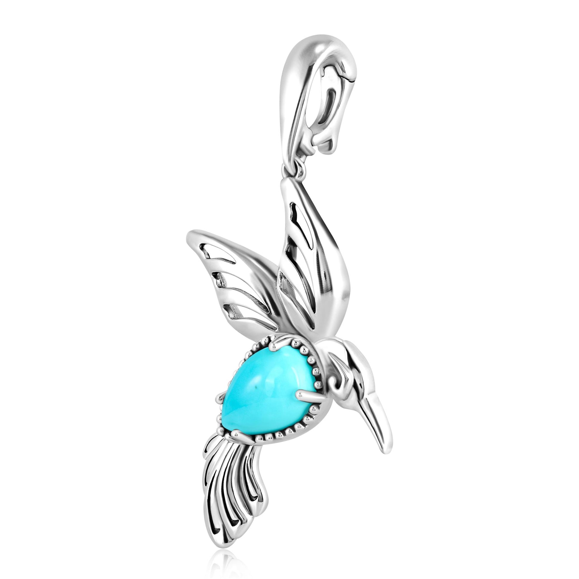 Sterling Silver Kingman Turquoise Hummingbird Pendant Enhancer