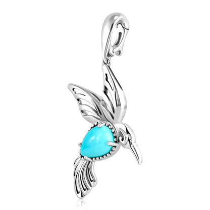 Sterling Silver Kingman Turquoise Hummingbird Pendant Enhancer