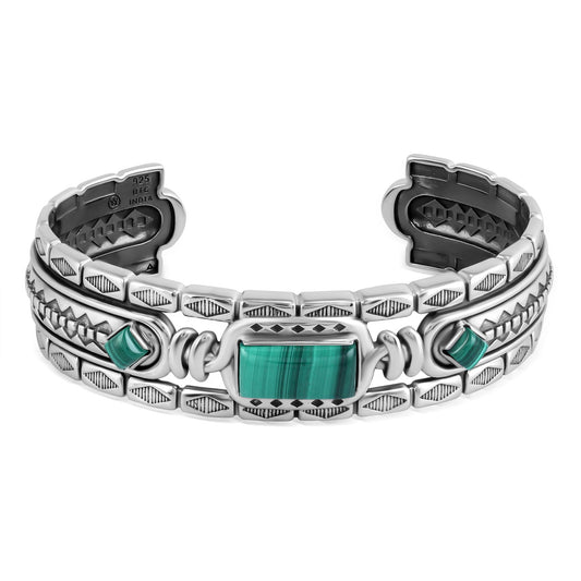 LIMITED EDITION! Sterling Silver Malachite Textured Layered Cuff Bracelet