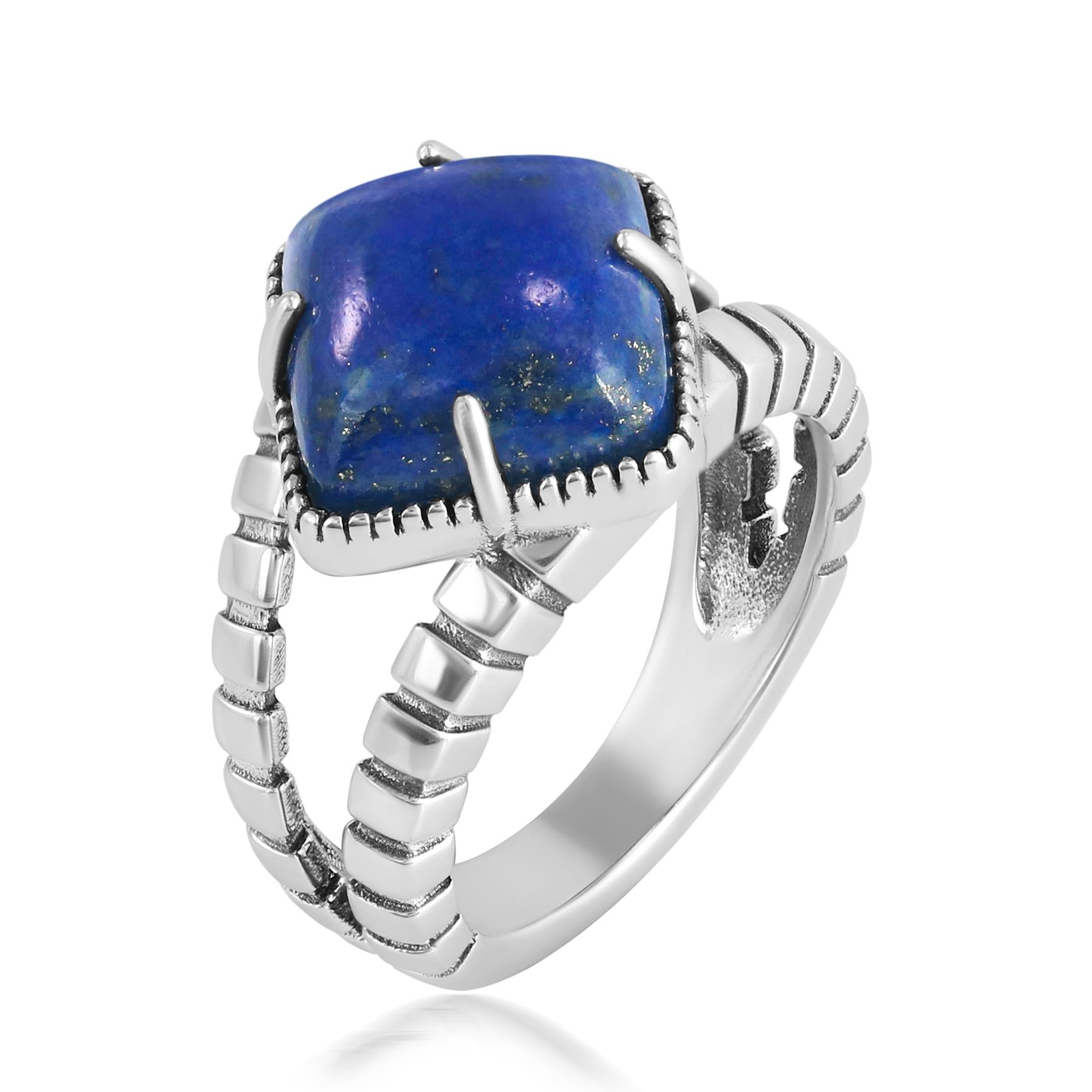 Sterling Silver Lapis Cushion-Cut Split Shank Ring