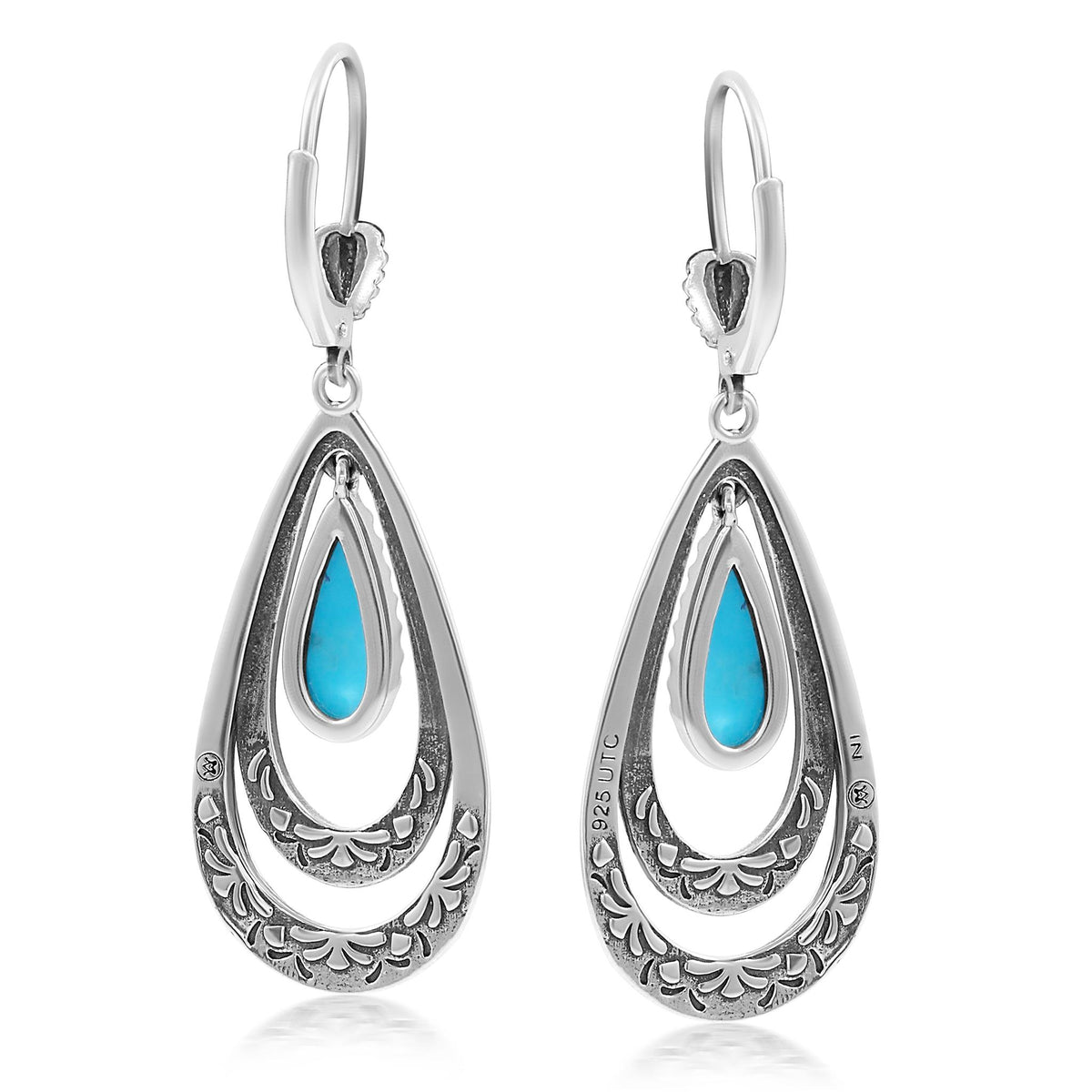 Sterling Silver Kingman Turquoise Open Teardrop Lever Back Earrings